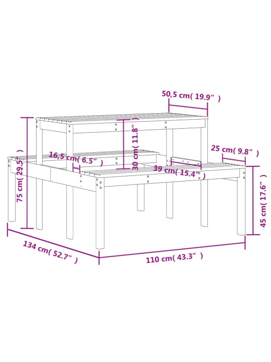 Piknikulaud, valge, 110x134x75 cm männipuit
