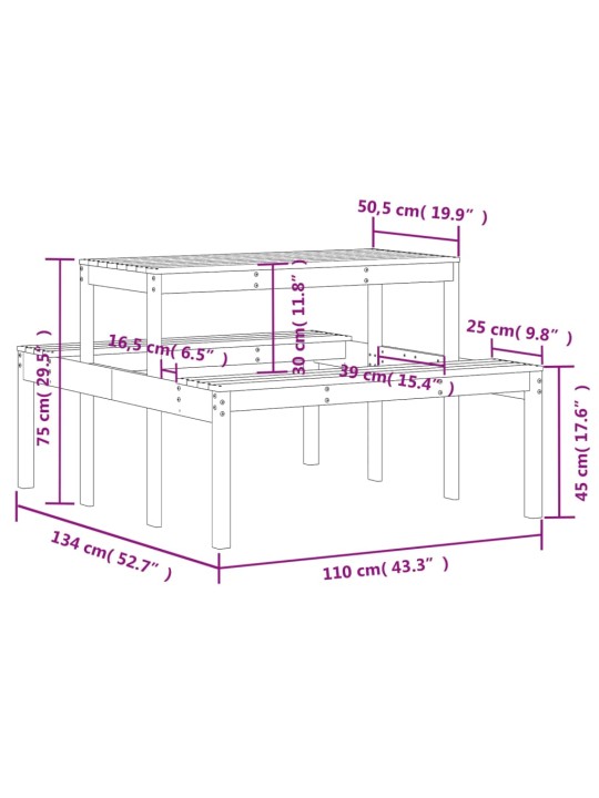 Piknikulaud, 110x134x75 cm immutatud männipuit