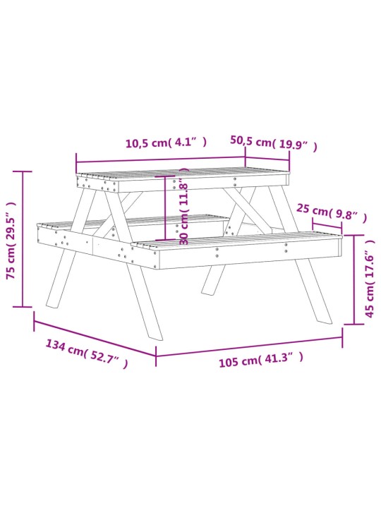 Piknikulaud, 105 x 134 x 75 cm, männipuit