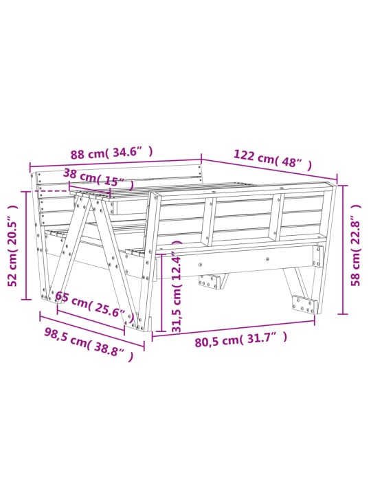 Piknikulaud lastele, 88 x 122 x 58 cm, männipuit