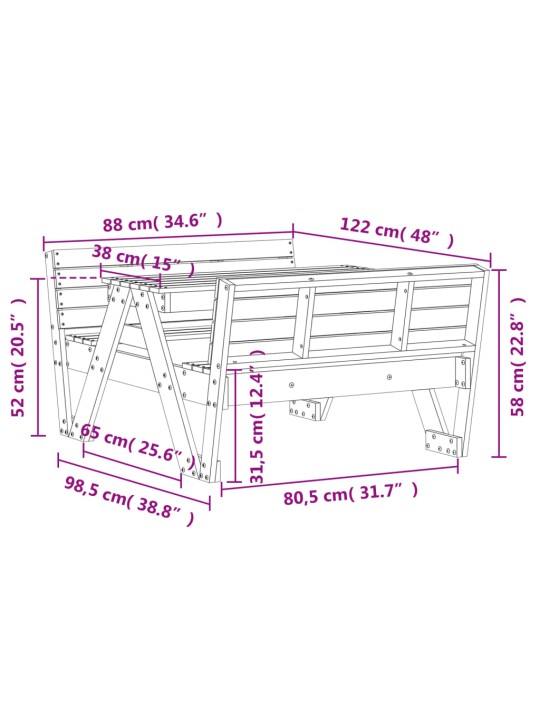 Piknikulaud lastele, 88 x 122 x 58 cm, immutatud männipuit