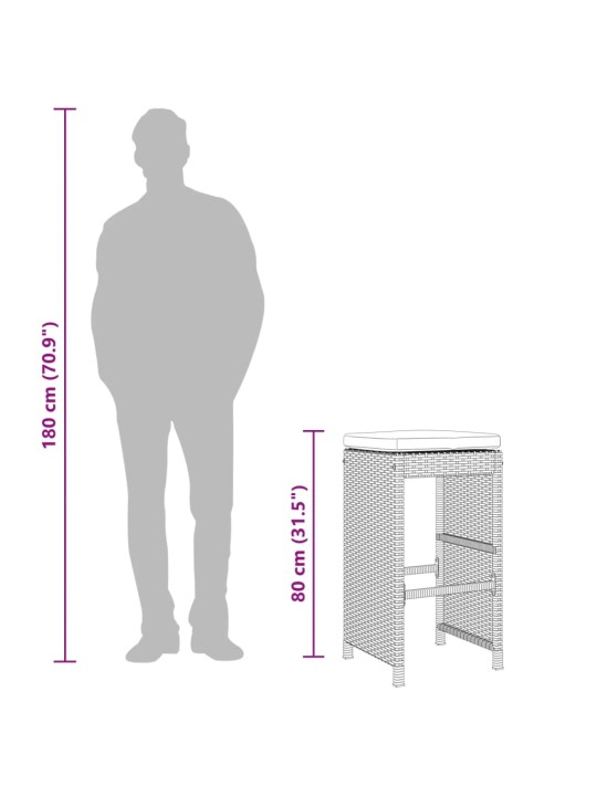 Aia baaripukid istmepatjadega, 4 tk, must, polürotang