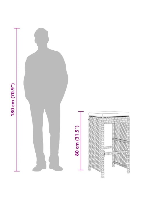 Aia baaripukid istmepatjadega 6 tk, must, polürotang