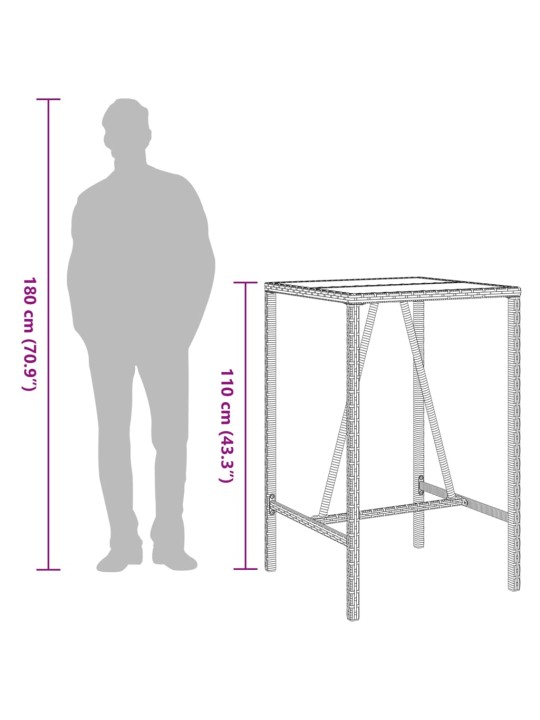 Õue baarilaud, pruun, 70 x 70 x 110 cm, polürotang