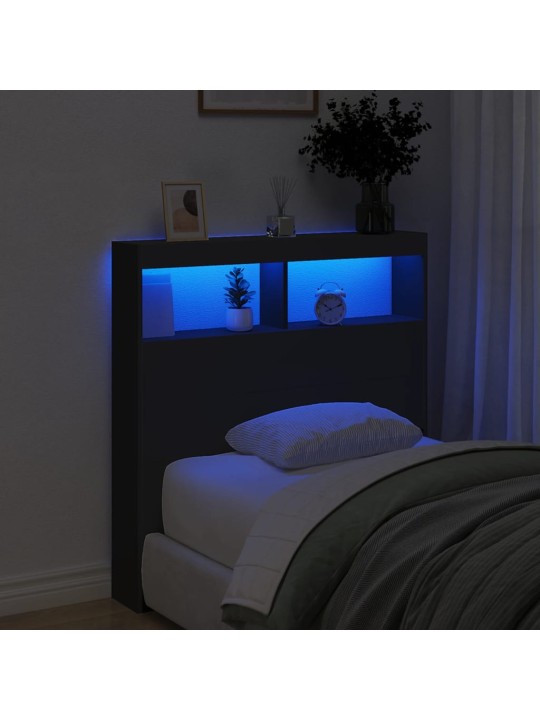 Voodipeatsi kapp LED-tuledega, must, 100 x 17 x 102 cm