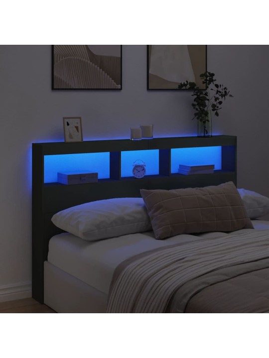 Voodipeatsi kapp LED-tuledega, must, 160 x 17 x 102 cm