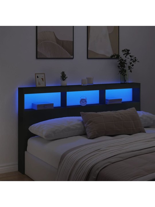 Voodipeatsi kapp LED-tuledega, must, 180 x 17 x 102 cm