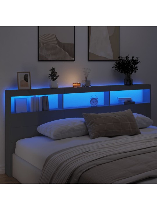 Voodipeatsi kapp LED-tuledega, must, 220 x 17 x 102 cm