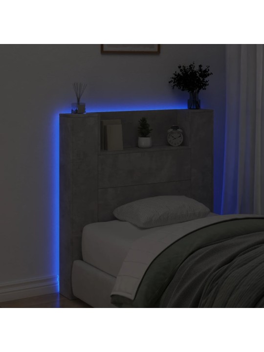 Voodipeatsi kapp LED-tuledega, betoonhall, 100x16,5x103,5 cm