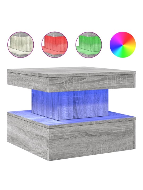 Kohvilaud LED-tuledega, hall sonoma tamm, 50 x 50 x 40 cm