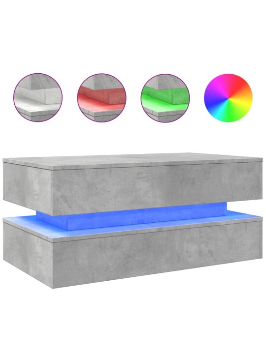 LED-tuledega kohvilaud, betoonhall, 90x50x40 cm
