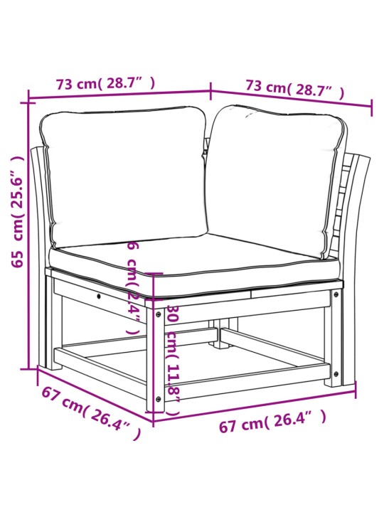 Aia sektsioon nurgadiivan patjadega, 73x73x65 cm, akaatsiapuit