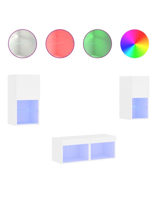 4-osaline telerikappide komplekt LED-tuledega, valge