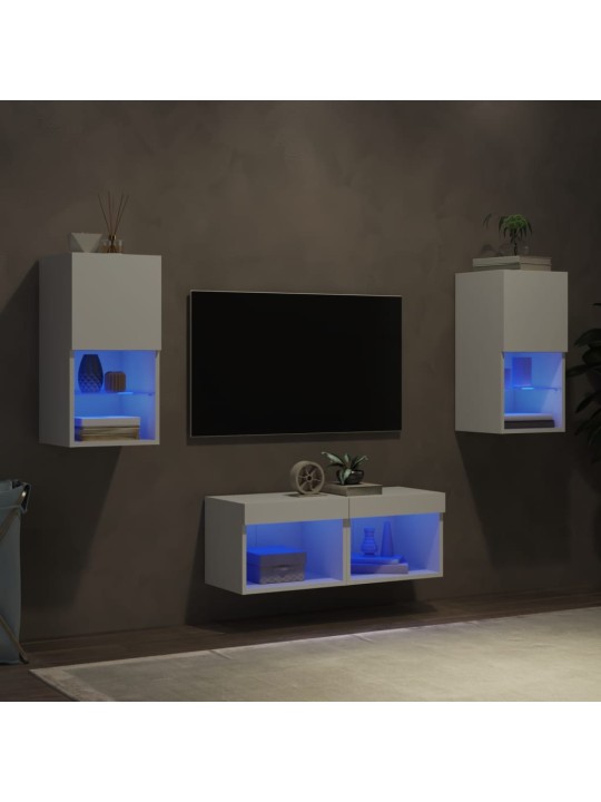 4-osaline telerikappide komplekt LED-tuledega, valge