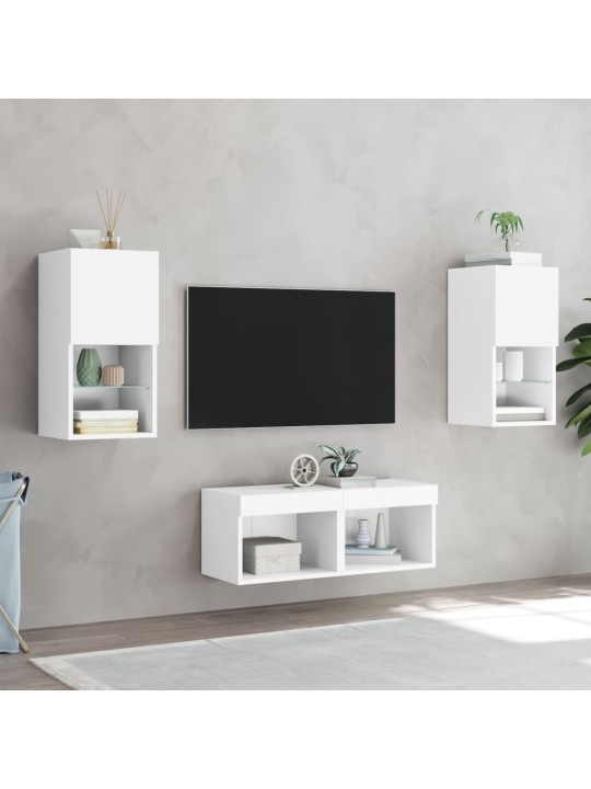 4-osaline telerikappide komplekt LED-tuledega, valge