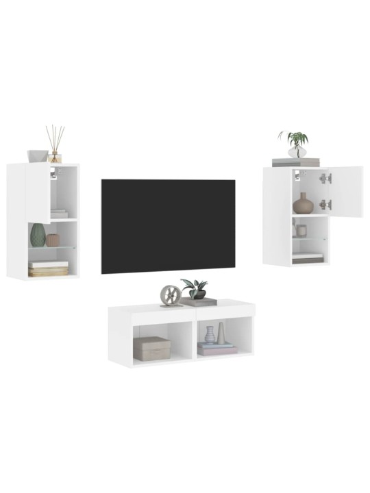 4-osaline telerikappide komplekt LED-tuledega, valge