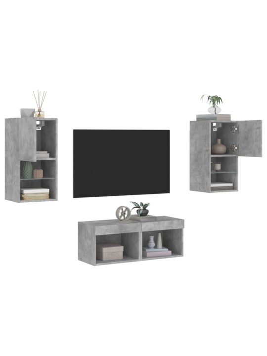 4-osaline telerikappide komplekt LED-tuledega, betoonhall