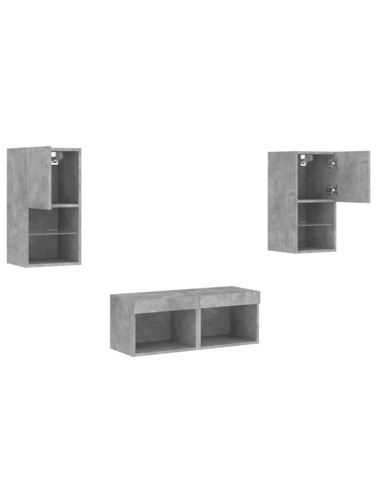 4-osaline telerikappide komplekt LED-tuledega, betoonhall