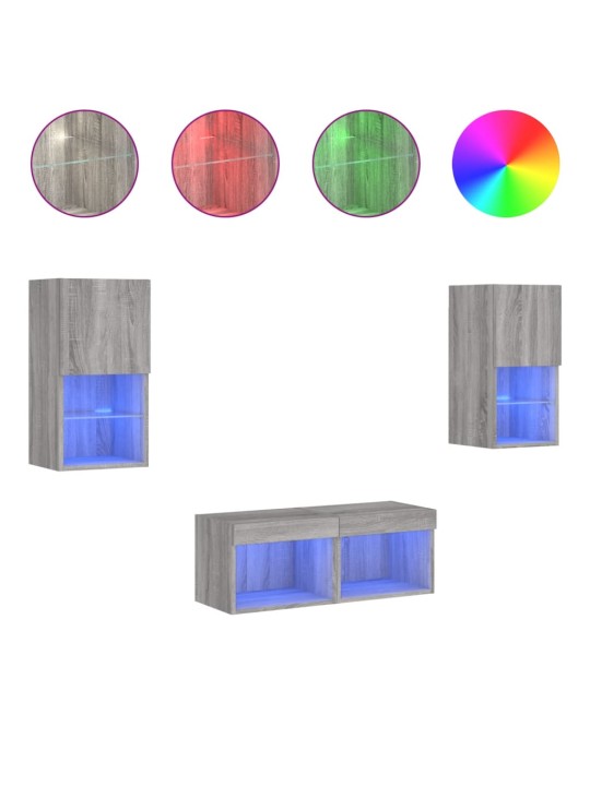 4-osaline telerikappide komplekt LED-tuledega, hall sonoma tamm