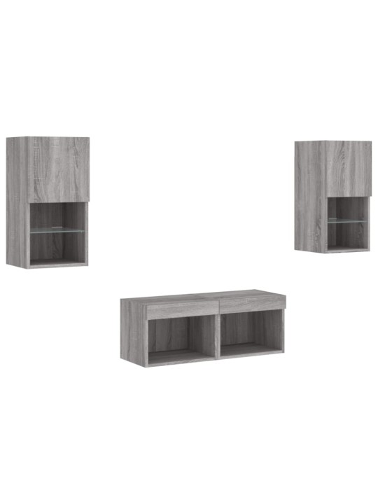 4-osaline telerikappide komplekt LED-tuledega, hall sonoma tamm
