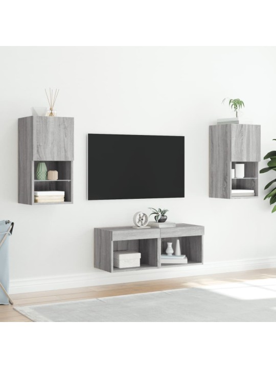 4-osaline telerikappide komplekt LED-tuledega, hall sonoma tamm