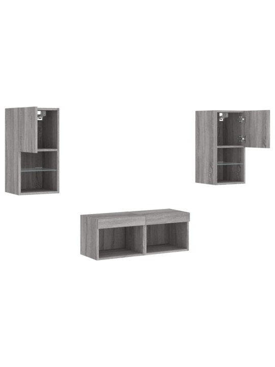 4-osaline telerikappide komplekt LED-tuledega, hall sonoma tamm
