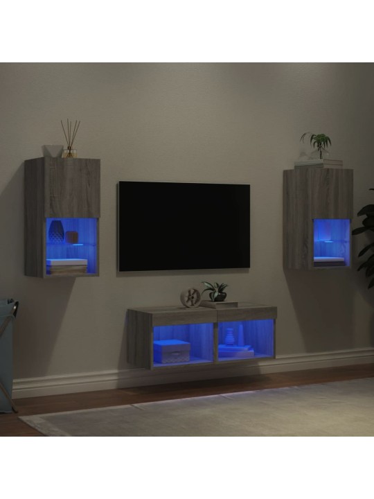 4-osaline telerikappide komplekt LED-tuledega, hall sonoma tamm