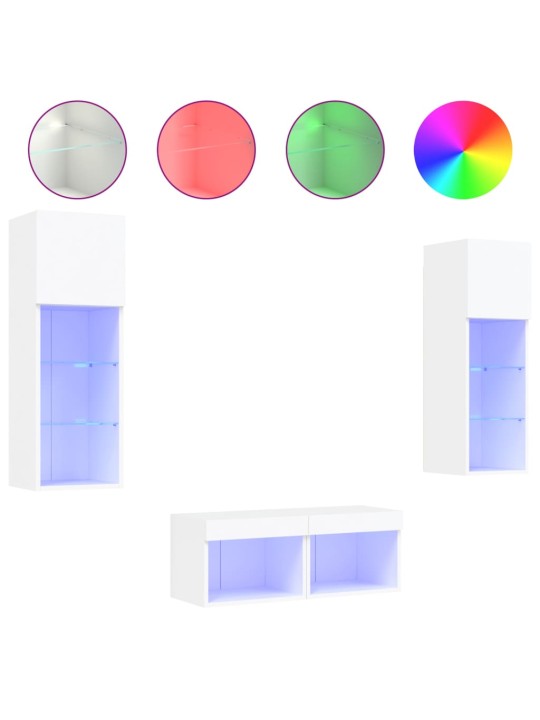 4-osaline telerikappide komplekt LED-tuledega, valge