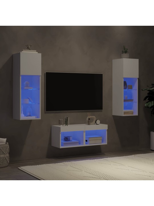 4-osaline telerikappide komplekt LED-tuledega, valge