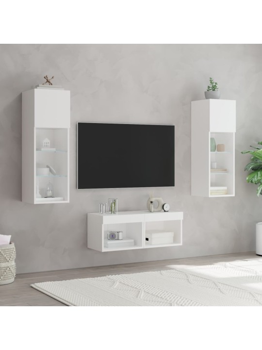4-osaline telerikappide komplekt LED-tuledega, valge
