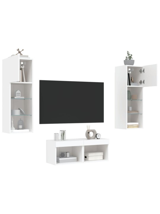 4-osaline telerikappide komplekt LED-tuledega, valge