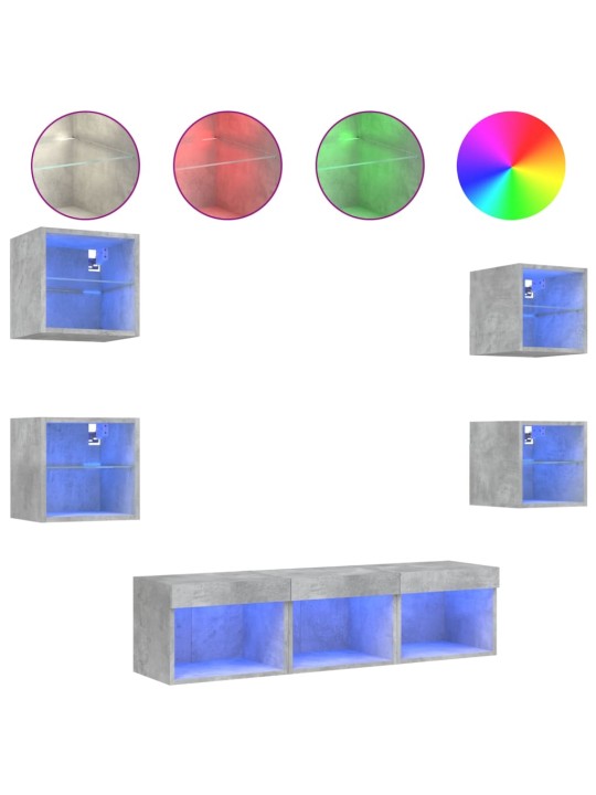 7-osaline telerikappide komplekt LED-tuledega, betoonhall