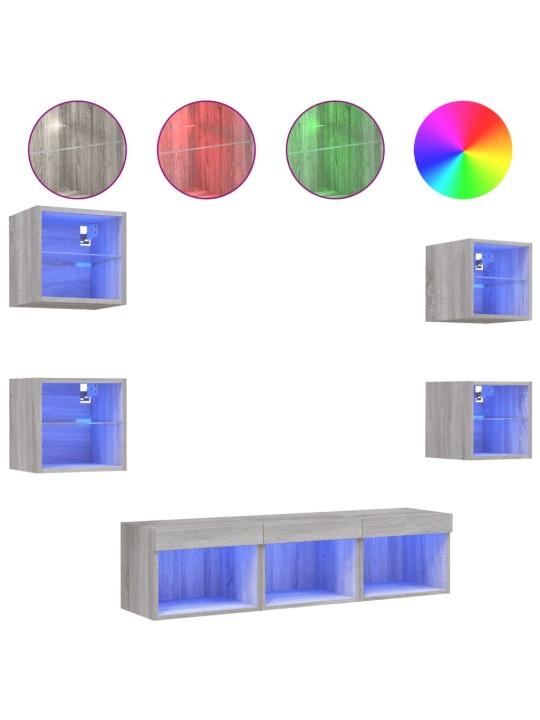 7-osaline telerikappide komplekt led-tuledega, hall sonoma tamm