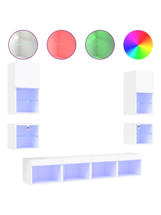 8-osaline telerikappide komplekt LED-tuledega, valge, tehispuit
