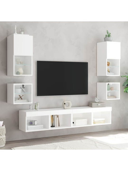 8-osaline telerikappide komplekt LED-tuledega, valge, tehispuit
