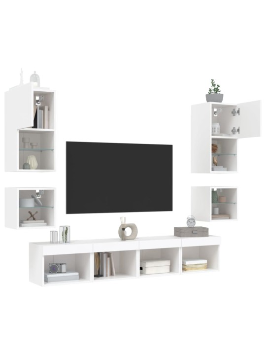 8-osaline telerikappide komplekt LED-tuledega, valge, tehispuit