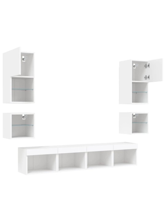 8-osaline telerikappide komplekt LED-tuledega, valge, tehispuit