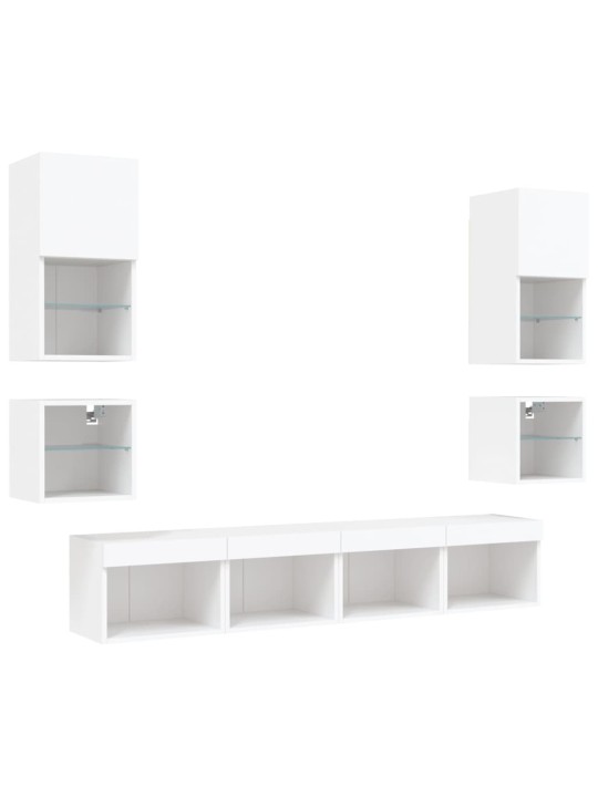 8-osaline telerikappide komplekt LED-tuledega, valge, tehispuit
