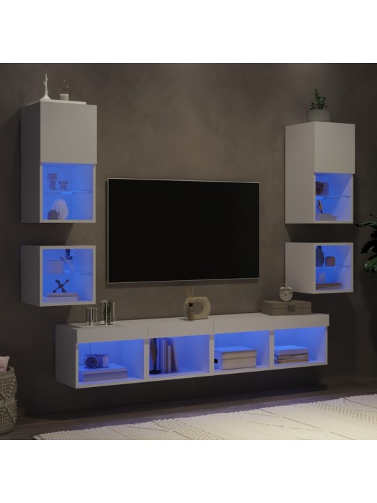 8-osaline telerikappide komplekt LED-tuledega, valge, tehispuit
