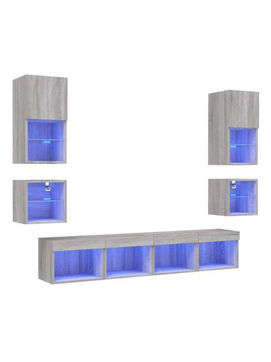 8-osaline telerikappide komplekt LED-tuledega, hall sonoma tamm