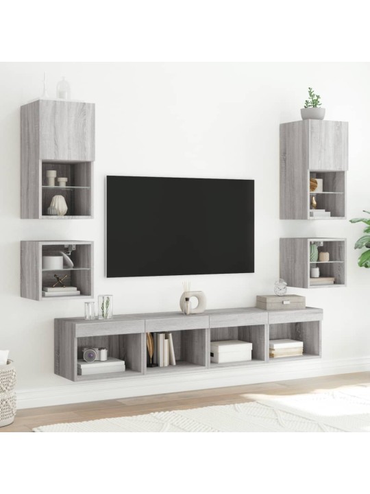 8-osaline telerikappide komplekt LED-tuledega, hall sonoma tamm