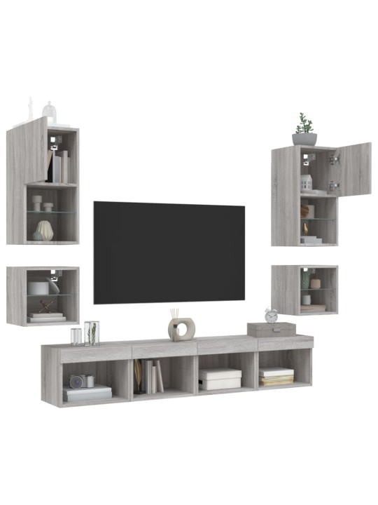 8-osaline telerikappide komplekt LED-tuledega, hall sonoma tamm