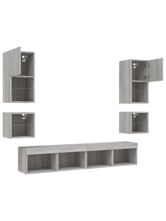 8-osaline telerikappide komplekt LED-tuledega, hall sonoma tamm