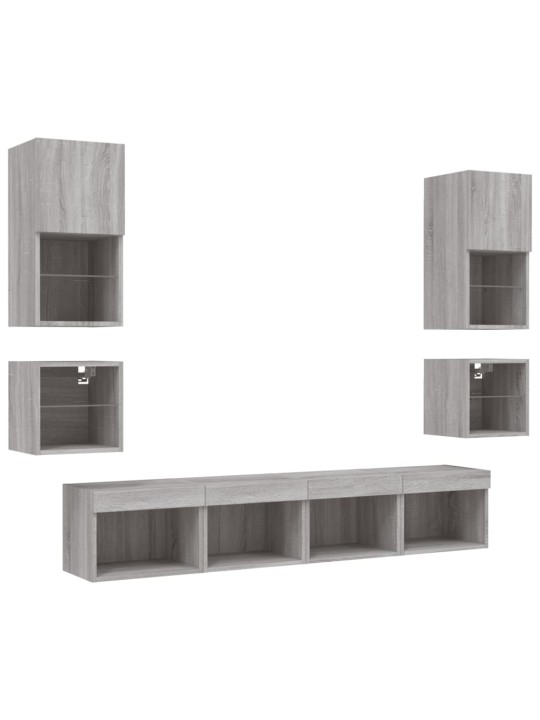 8-osaline telerikappide komplekt LED-tuledega, hall sonoma tamm
