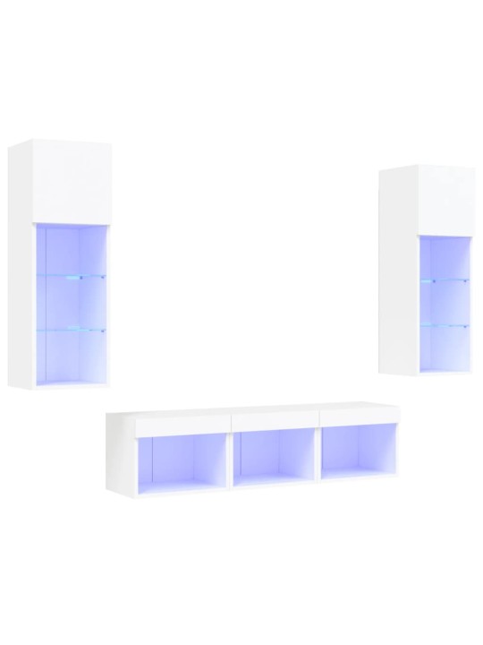 5-osaline telerikappide komplekt LED-tuledega, valge, tehispuit