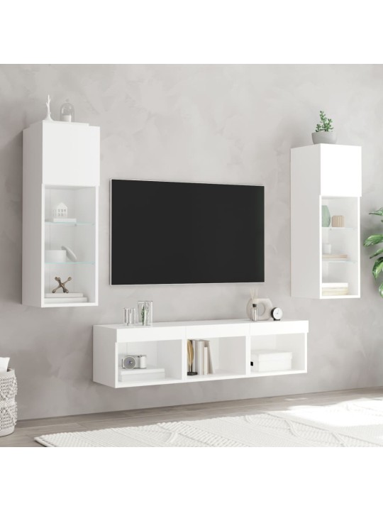 5-osaline telerikappide komplekt LED-tuledega, valge, tehispuit