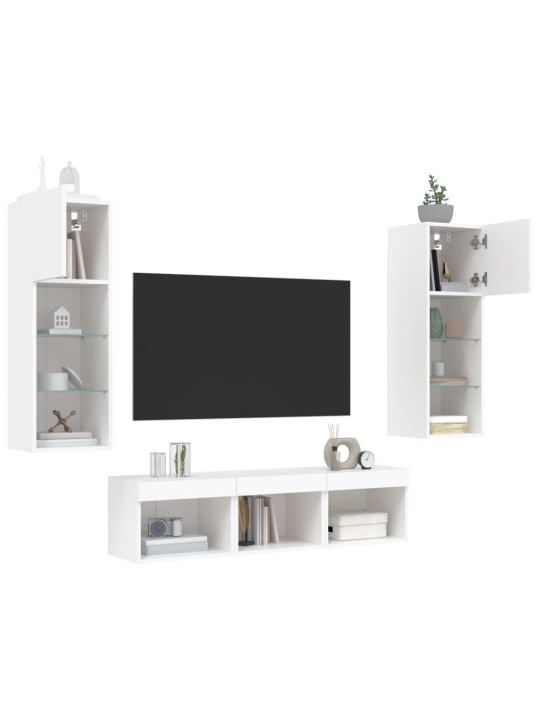 5-osaline telerikappide komplekt LED-tuledega, valge, tehispuit