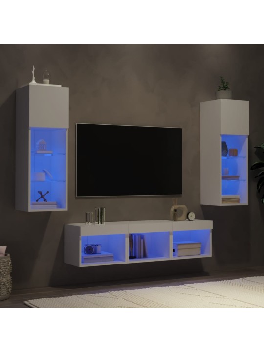 5-osaline telerikappide komplekt LED-tuledega, valge, tehispuit