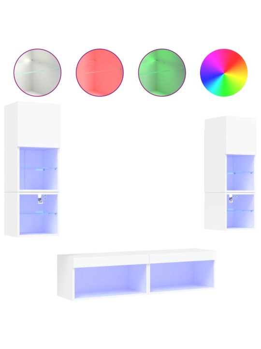 6-osaline telerikappide komplekt LED-tuledega, valge, tehispuit