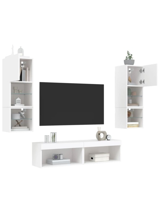 6-osaline telerikappide komplekt LED-tuledega, valge, tehispuit